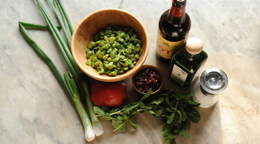 Ensalada de habas con hierbabuena